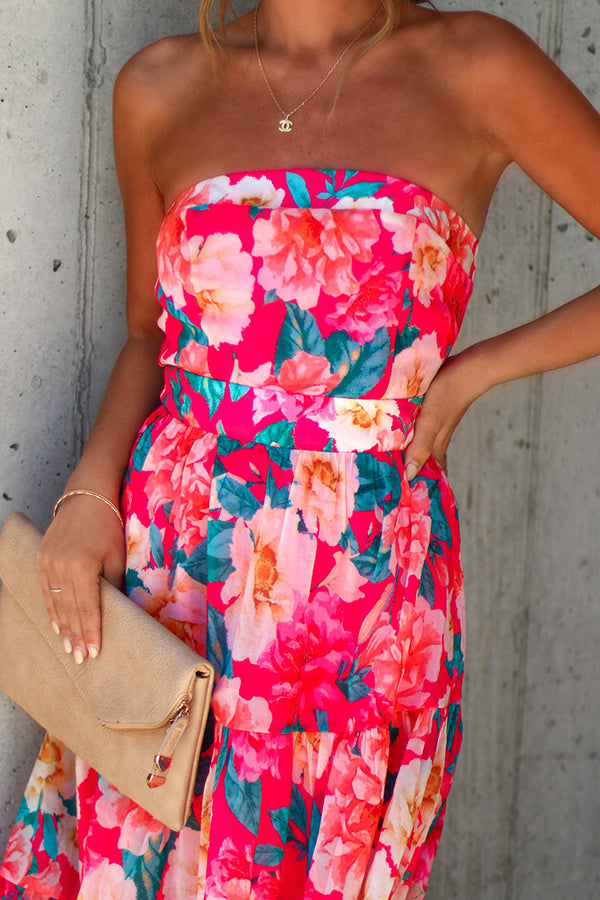 Valeria Floral Strapless Tiered Midi Dress