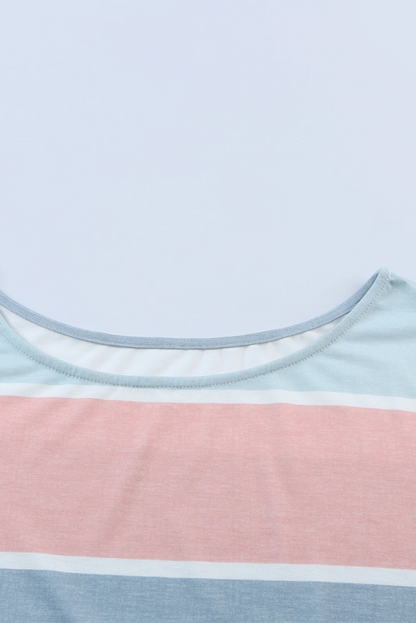 Multicolor Striped Color Block Loose Fit Half Sleeve Maxi Dress