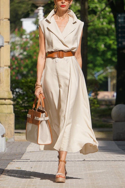 Shirt Neck V Neck High Waist A Line Dress