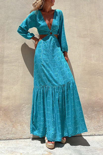 SEFORA Long ring embellished turquoise dress