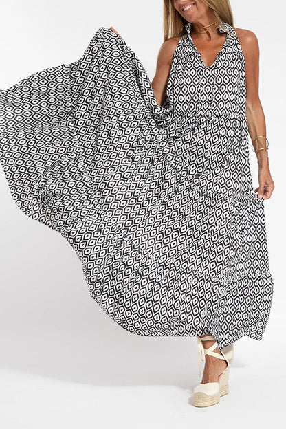 Graceful Appearance Boho Ethnic Print A-line Maxi Dress