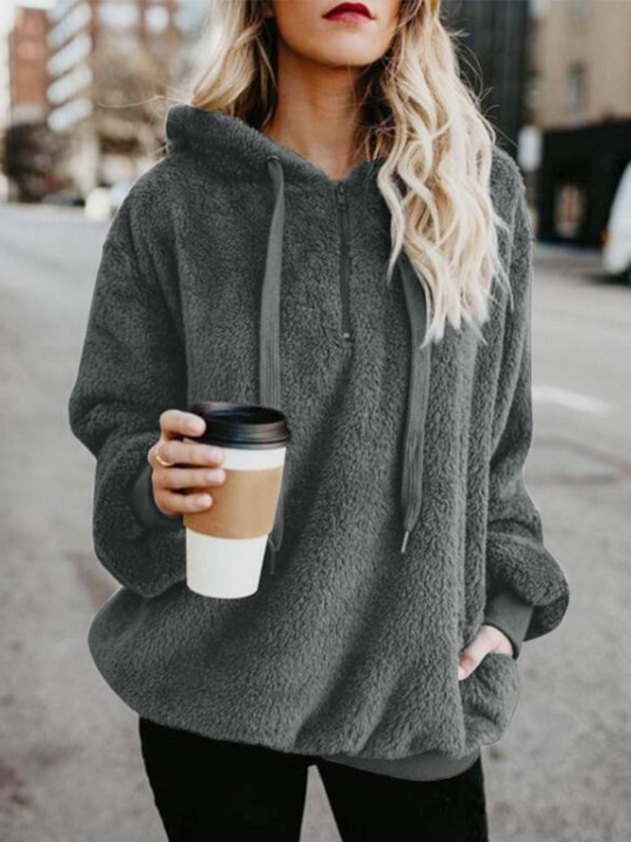 Athletic Sherpa Fluffy Hoodies Pullover with Pockets