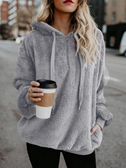 Athletic Sherpa Fluffy Hoodies Pullover with Pockets