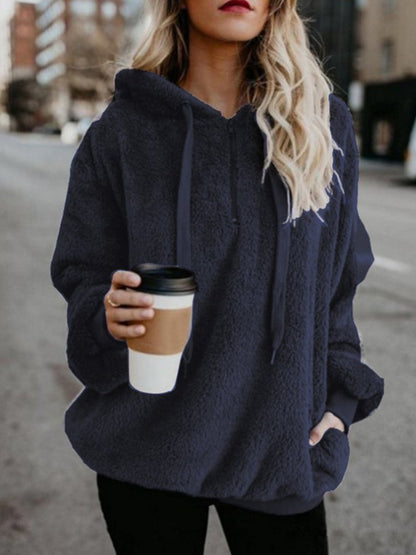 Athletic Sherpa Fluffy Hoodies Pullover with Pockets