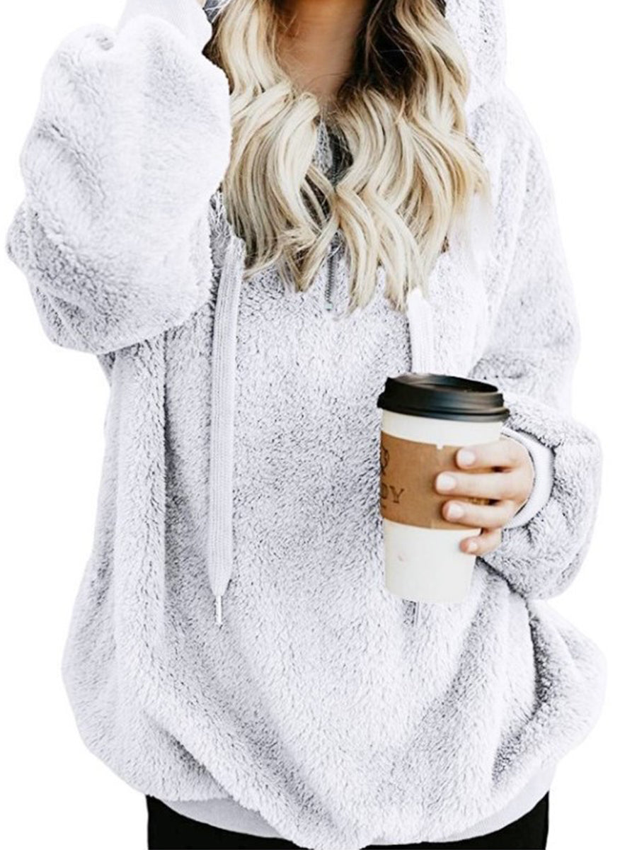 Athletic Sherpa Fluffy Hoodies Pullover with Pockets