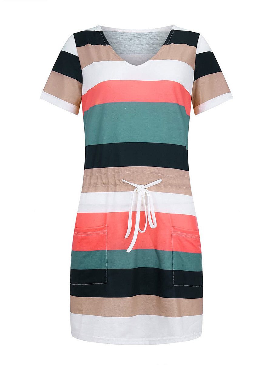 Striped Drawstring Dresses¡ꡧ6 colors¡ê?